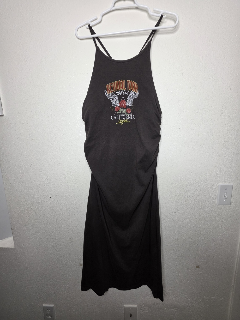 Forever 21 Plus Size 2X Black Graphic Maxi Bodycon Dress Spaghetti Strap Slit